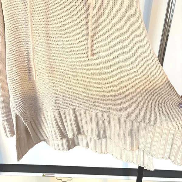 Aerie Crochet Chenille Cream Knit Hoodie Sweater Soft Cozy Oversized Boho Medium - Image 5