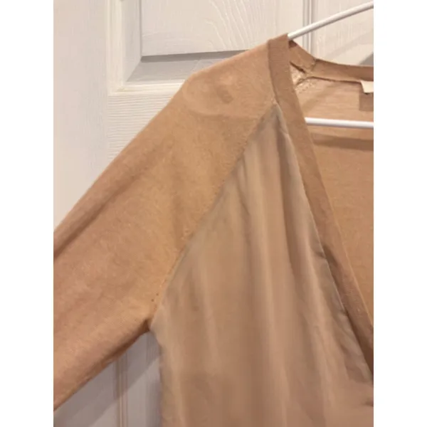 Ann Taylor LOFT Womens Large‎ Tan Mixed Media Button Front Cardigan Sweater - Image 2