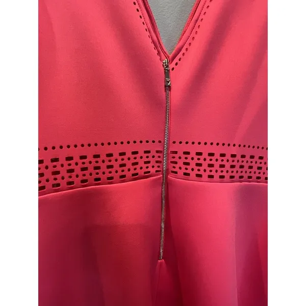 Guess Coral Red Lasercut Scuba Double‎ V Cut Fit and Flare Dress 10 - Image 6