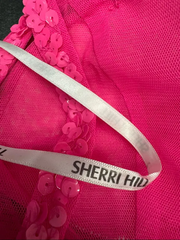 Sherri Hill 54330 Neon Pink Sequin One Shoulder Gown High Slit Women's Dress - Image 14