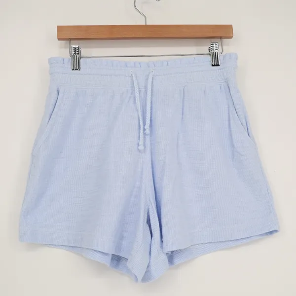 Aerie Womens Light Blue Textured Lounge Shorts Size S Small Drawstring Elastic - Image 2