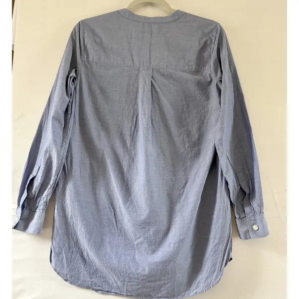 Theory Blue Cotton Chambray Collarless Tunic Shirt Long Sleeve G0704 S - Image 2