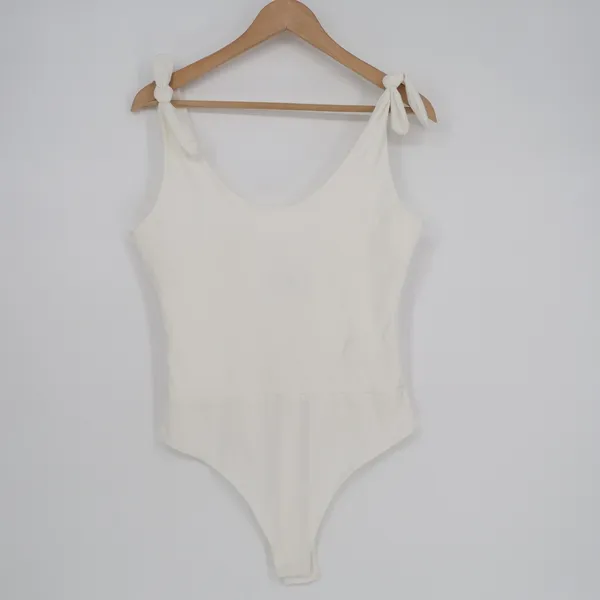 Lulus Pretty Pleased Bodysuit Womens Large White Stretch Tie-Strap One Piece - Image 2