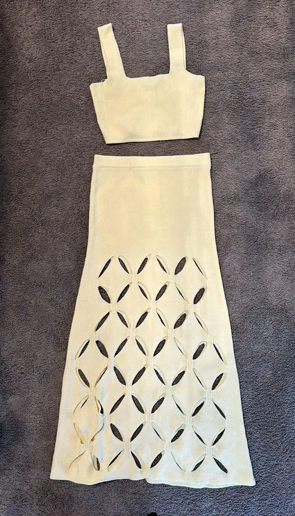 Two Piece Knit Maxi Skirt Set Yellow Size L - Image 4