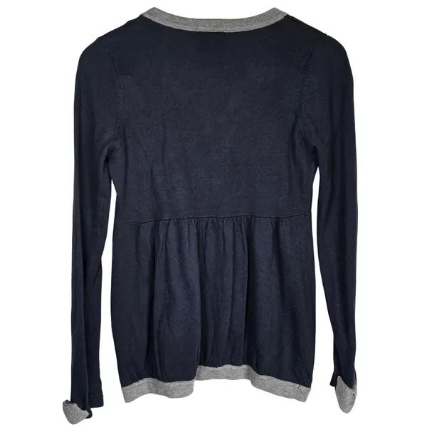 Esther's Archive‎ Navy Blue Cotton Cashmere Ruffle Bow Cardigan Sweater Small - Image 2