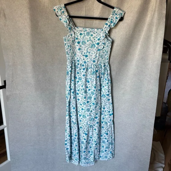 Draper James Ladies Ruffle Sleeve Cotton Dress Size Small Blue Paisely Cottage - Image 4
