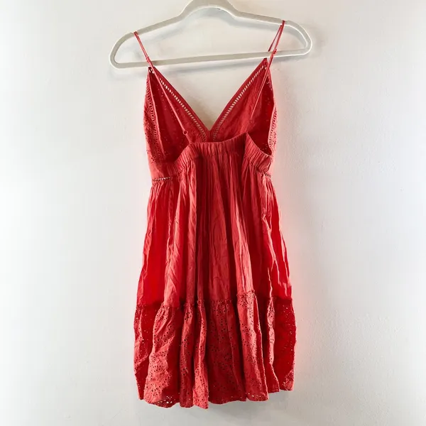 Maje V Neck Mini Babydoll Dress Terracotta Red Large - Image 4
