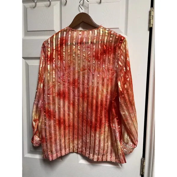 021-014 Altered Blouse Womens‎ Size Medium Pink Long Sleeve Sheer Button Down - Image 2