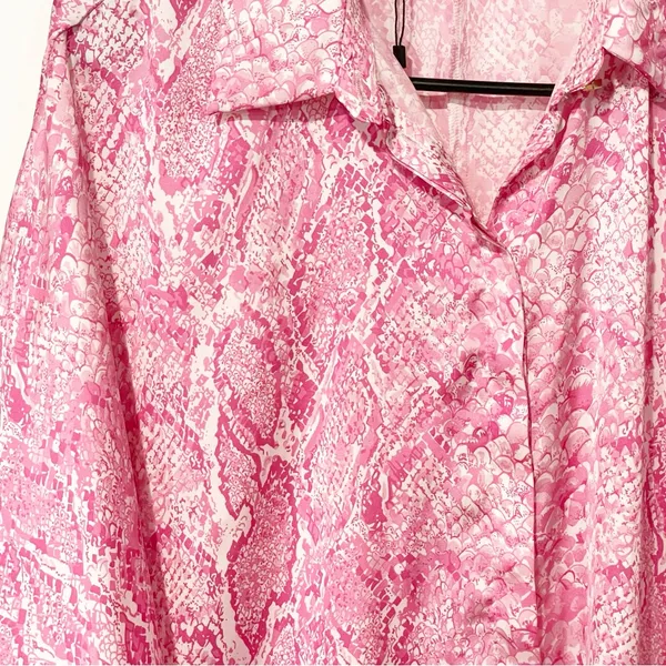 Zara Size Large Pink Silk Snake Print Button Front‎ Blouse Top - Image 2