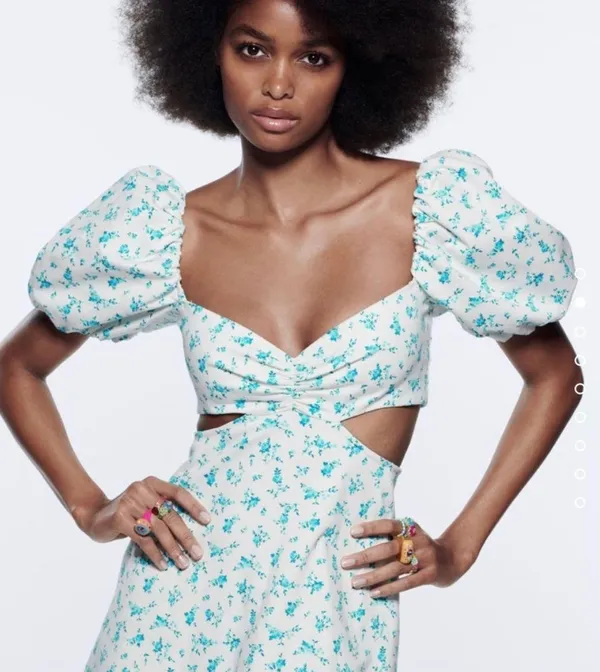 Dress Mini Cutout Floral Print Blue & White XS - Image 2