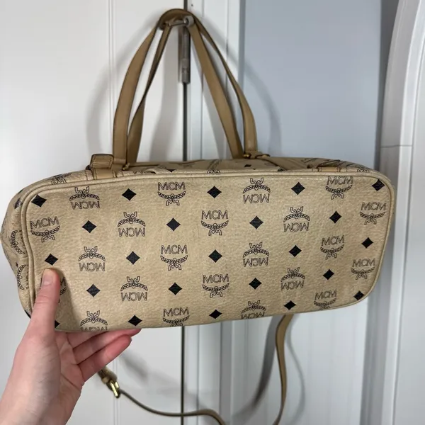 MCM Visetos 2 Way Monogram Bag with Crossbody Strap tan cream neutral‎ designer - Image 4