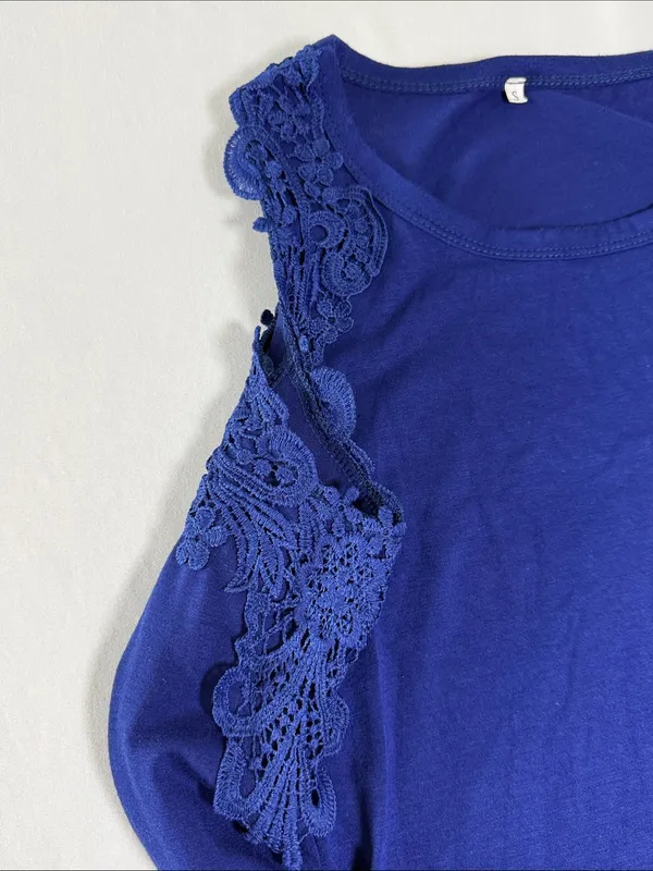 Source Unknown Women's Cold-Shoulder Lace Sleeve Long-Sleeve Dress in Navy Sz SM - Image 4