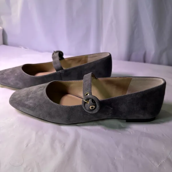 Ann Taylor Factory Gray Suede Flats with Buckle - Image 9
