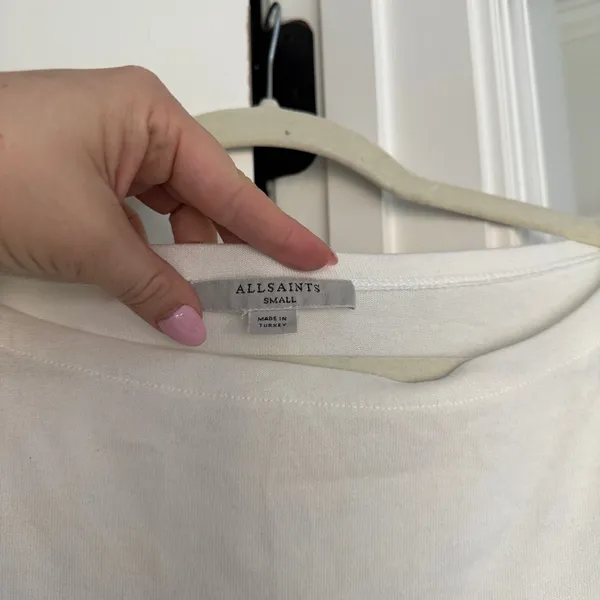 All Saints RITA Tee Oversized Off-the-Shoulder Chalk White Top Stretchy Shirt‎ - Image 3