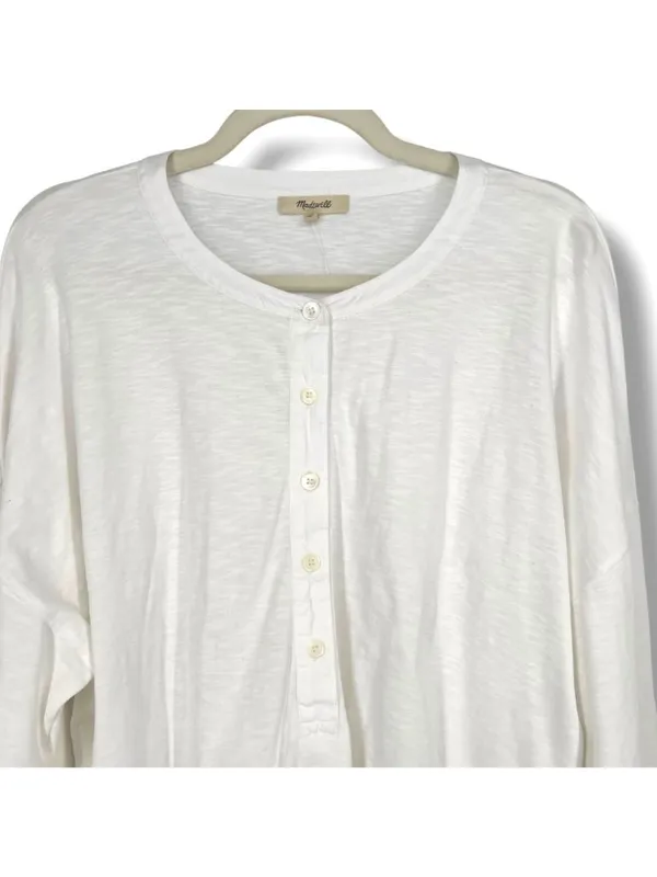 Madewell Bombay Minimalist Casual White Long Sleeve Henley Top Size XL NWT - Image 2
