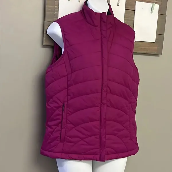 Land’s End Women’s Fuchsia Black Sleeveless Full Zip Puffer Nylon Vest-Small 6-8 - Image 4