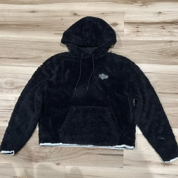 Nike Fleece Teddy Black Hoodie Sweatshirt Women’s Small - Image 2