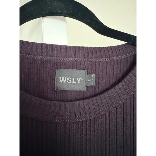 WSLY Rivington Ribbed Midi Dress Black Long Sleeve Tencel Bodycon Crew Neck L - Image 3