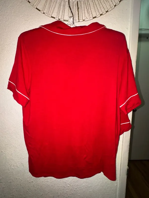 Auden Red Short Sleeve Pajama Top with White Piping Accent - Image 7