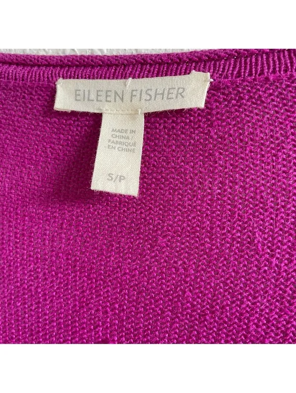 Eileen Fisher 100% Organic Linen High Low Cardigan Fuchsia Size Small Luxury - Image 3