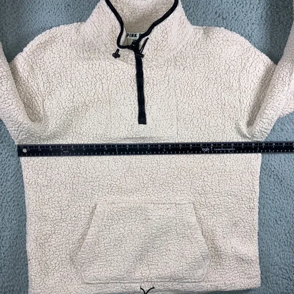Victoria's Secret‎ Pink Sherpa Pullover Women Medium 1/4 Zip Fleece Mock Meck - Image 4