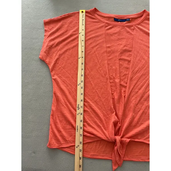 Apt. 9 Top Size L Coral Orange Short Sleeve Tie Front Knot Slub Modal Blend - Image 6
