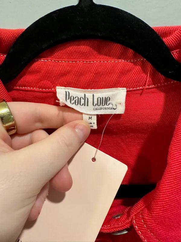 Peach Love Button-Down Red Denim Romper - Image 5