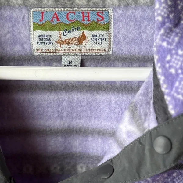 Jachs‎ Classic Womens Fleece Pullover Purple Fair Isle Print Snap Neck Size M - Image 5