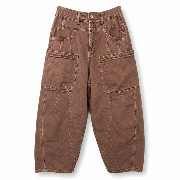 Free People We The Free New School Warm Brown Relaxed Straight Leg Cargo Jeans - Image 8