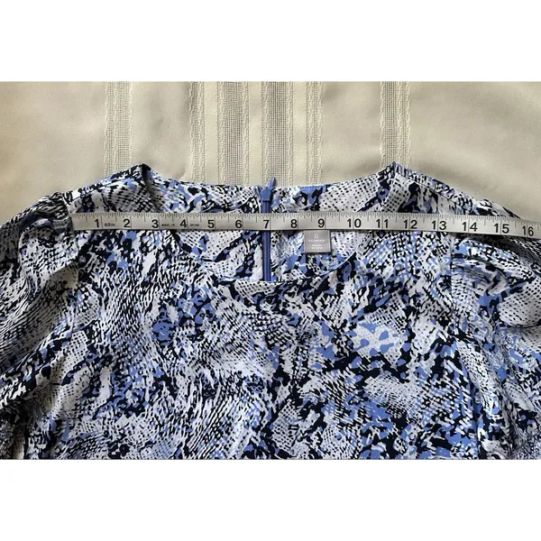 Chico's Blue Veil Snake Print Smocked Puff Sleeve Midi Dress W/ Pockets Size 0 - Image 8