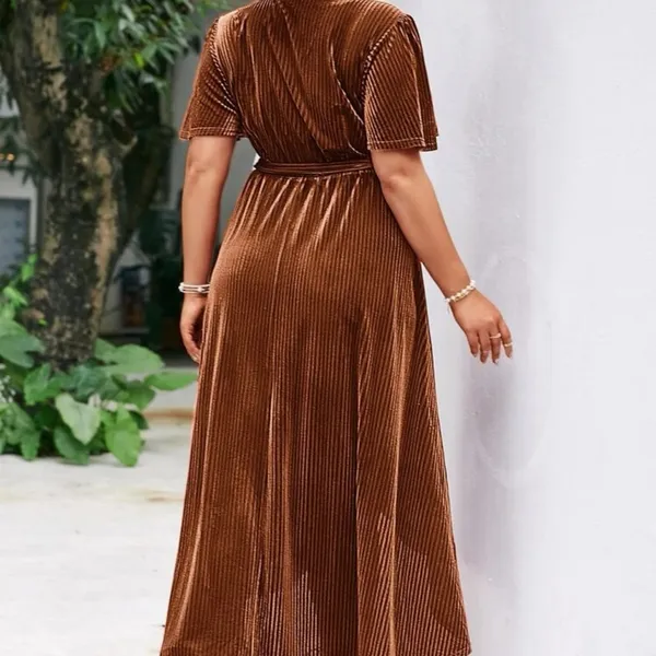 High low tie side wrap velvet‎ dress - Image 4