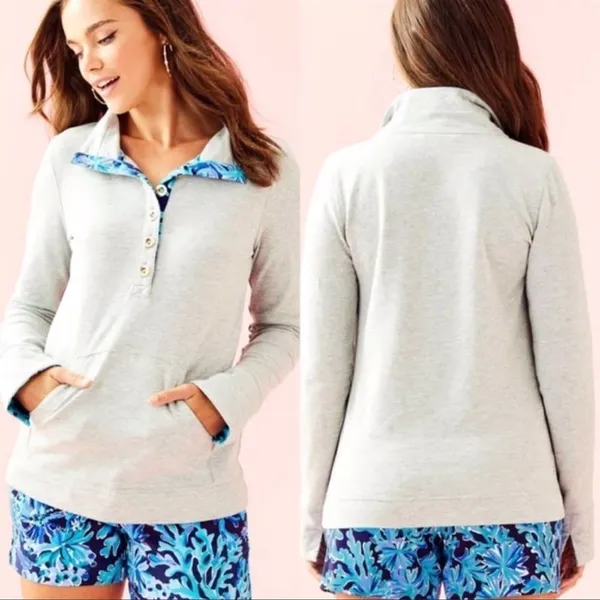 Lilly Pulitzer UPF 50+ LANDLEY Popover XS Green Blue Athleisure Preppy Sweater‎ - Image 2