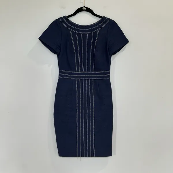 Boden Kitty Sheath Textured Midi Dress Size U.S. 2R UK 6R‎ Navy - Image 3