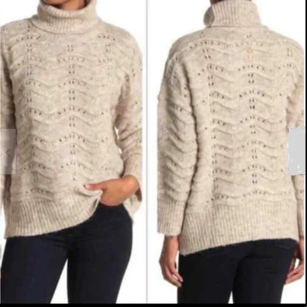 NWT * Nordstrom Oversized Chunky Longline Knit Cowl Neck Sweater in Oatmeal S/M - Image 2