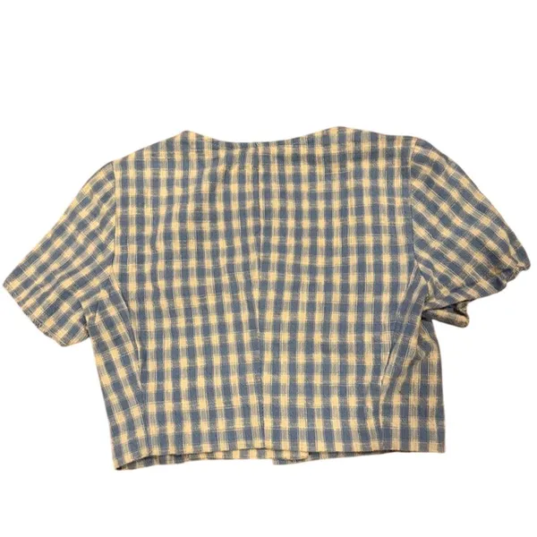 Zara Women's XS Blue Gingham Check Cropped Blouse Short Sleeve - Image 6