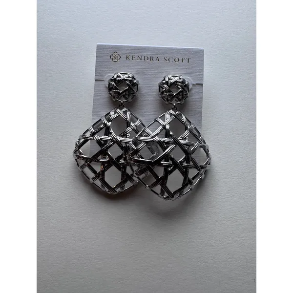 Kendra Scott Natalie Gold Statement Earrings‎ In Silver NWT $98 - Image 4
