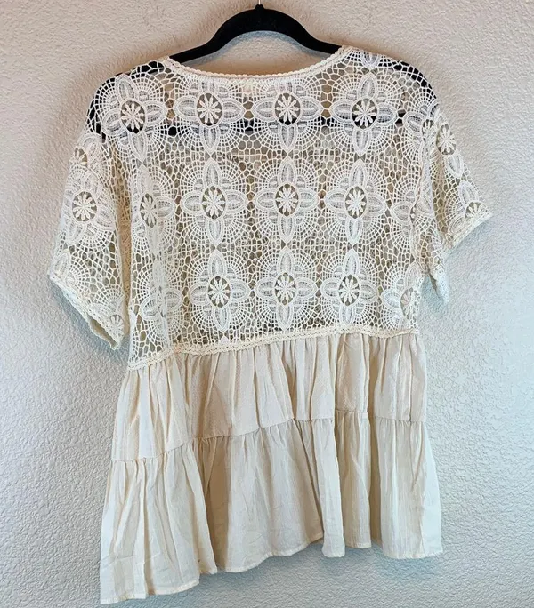Altar'd State womens crochet blouse sz M boho cottage core hippie girly preppy - Image 3