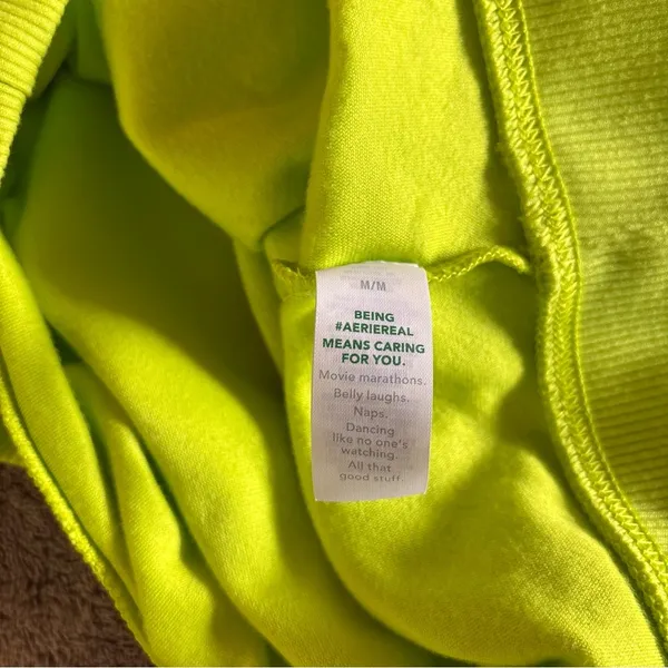 Aerie Real Good Neon Lime Green Velour Cropped Zip Up Hoodie Medium - Image 6