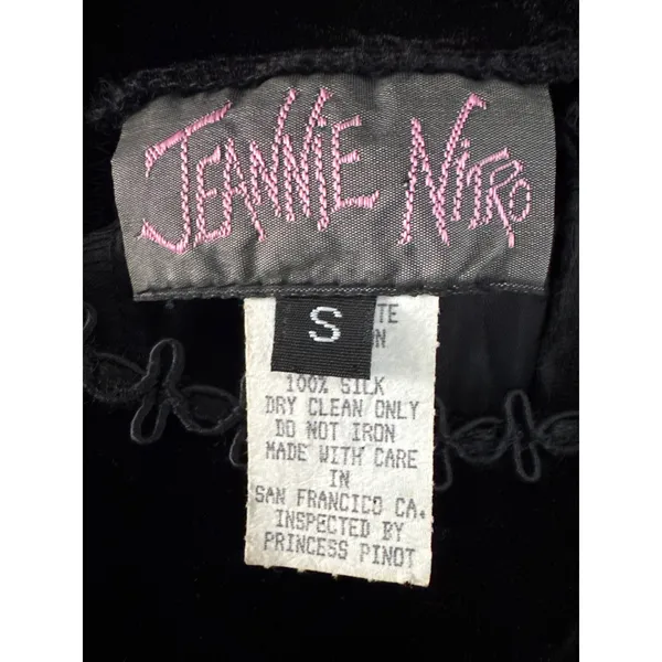 Late 80s Jeannie Nitro Gothic black velvet silk floral embroidered corset gown s - Image 15