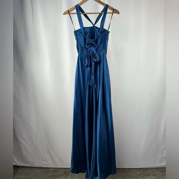 Vintage Jessica‎ McClintock for Gunne Sax Lace Up Back Gown in Blue Size 0 - Image 10