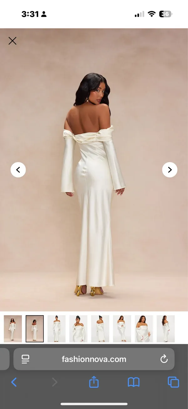 FashioNova Satin White Long Sleeve Dress - Image 4