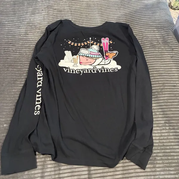 Vineyard Vines Shirt Black Medium Ski Snow Pink Whale Pocket Logo Long Sleeve - Image 9