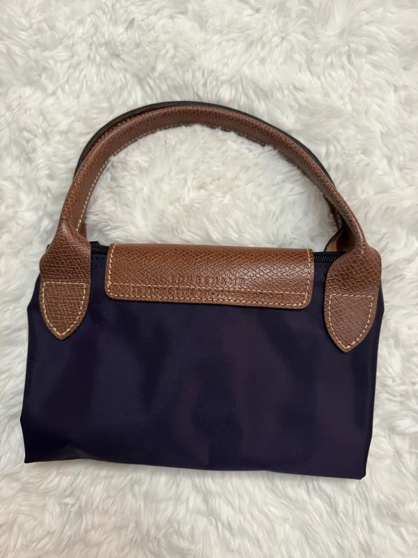 Longchamp Purple Le Pliage Tote with Brown Leather Trim - Image 4
