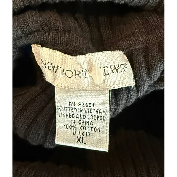 Newport News Womens‎ XL Sweater Black Ribbed Knit Cotton Turtleneck Mock Neck - Image 3