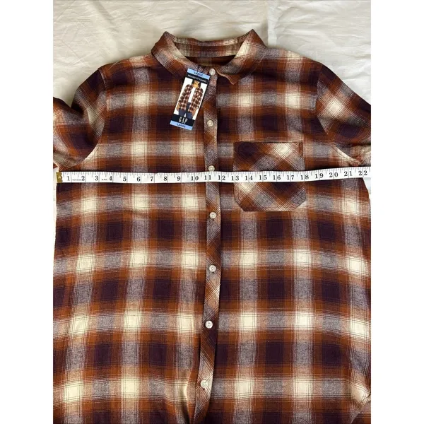 GAP Women's Soft Cotton Flannel Relaxed Fit Brown Plaid Women’s Large - Image 8