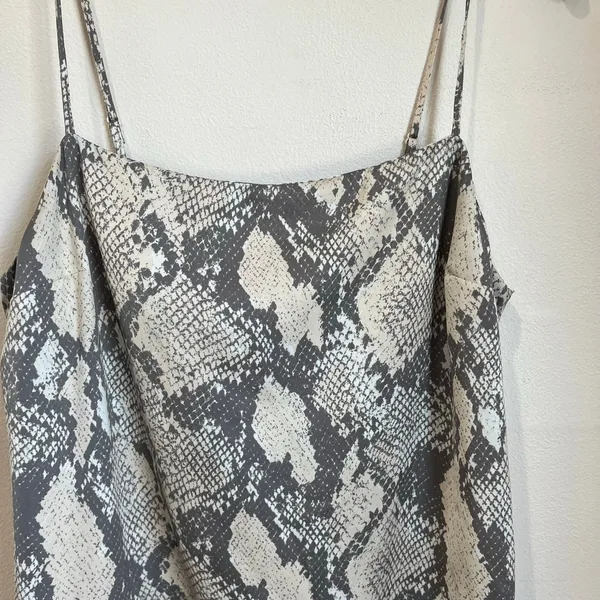 H&M Snake Print‎ Gray and Cream Satin Midi Slip Spaghetti Strap Dress Sz S - Image 9