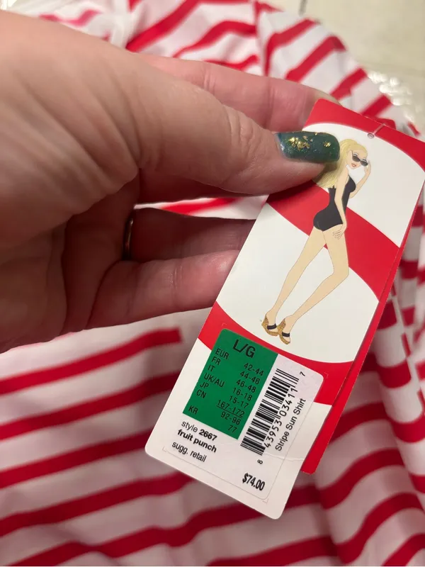 Spanx L/S Stripe Sun Shirt UPF 50 Stretch Size Large Red White Stripes New Waldo - Image 6