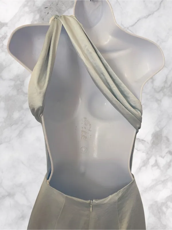 Lovers + Friends- Bella Gown One-Shoulder Satin in Light Silver-Blue Size XXS - Image 7