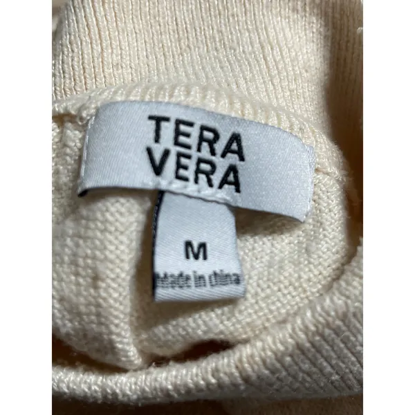 Tera Vera Women's Cream Long Sleeve Mock Neck Sweatshirt Sweater Top Size M - Image 5