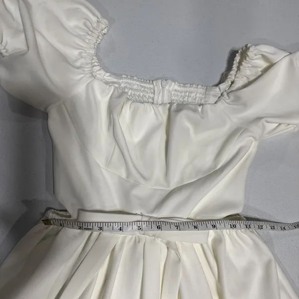 Timeless Collection A-Line Midi Dress Puff Sleeve Cut Out Womens XS Off White - Image 12